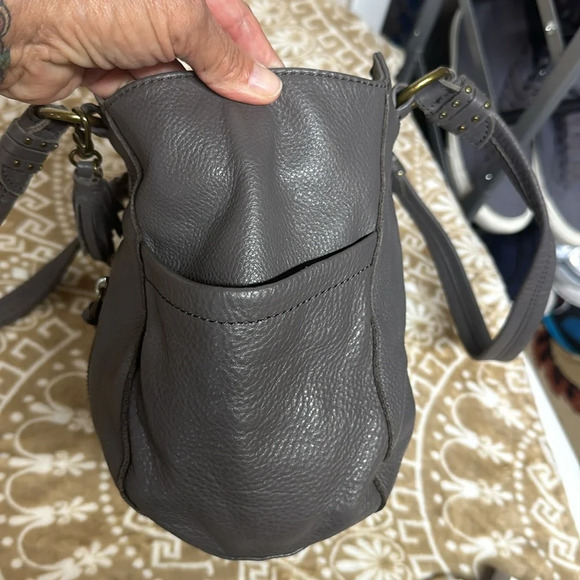 The Sak Grey 100% Leather Pebbled Double Handle Purse Handbag Some Pink Lining - Picture 3 of 16